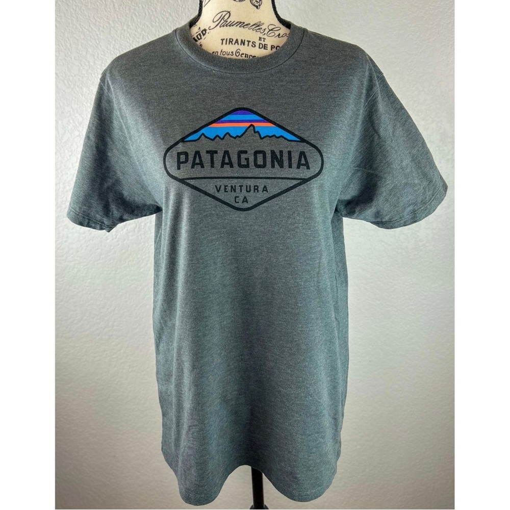 Patagonia Fitz Roy Crest Logo Tee Shirt Gray Slim Fit Short Sleeve Cotton Medium - Picture 2 of 8